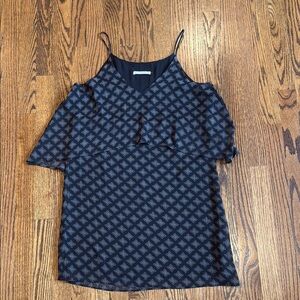 Anthropologie Three Eighty Two Black Shimmer Print Ruffle Slip Mini Dress S